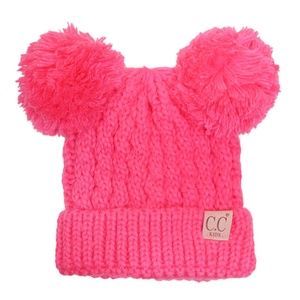 C.C Kids Thick Solid Color Double Pom Beanie